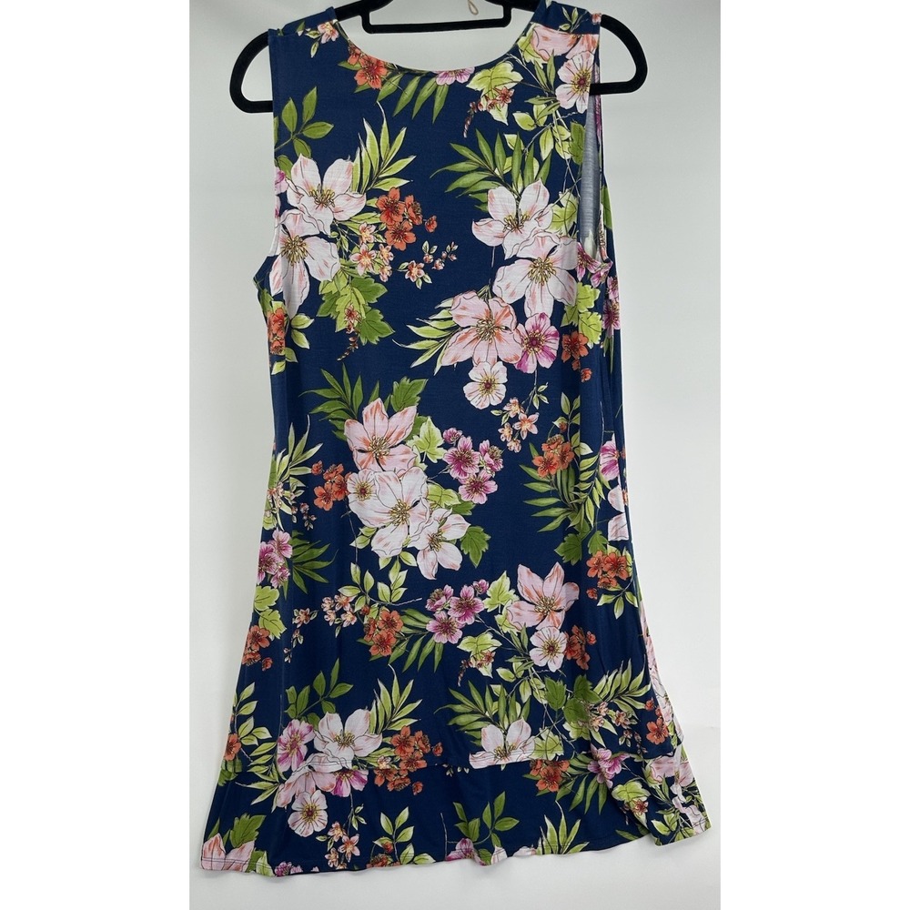 J. Jill Blue Floral Tank Sleeveless Shift Dress Size L Tropical Casual Women - Picture 2 of 9